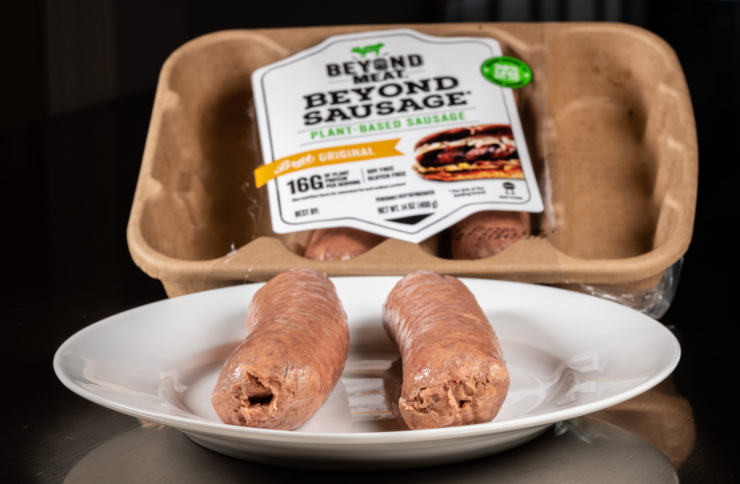 Beyond Meat plant based sausages in package of four links fake meat
