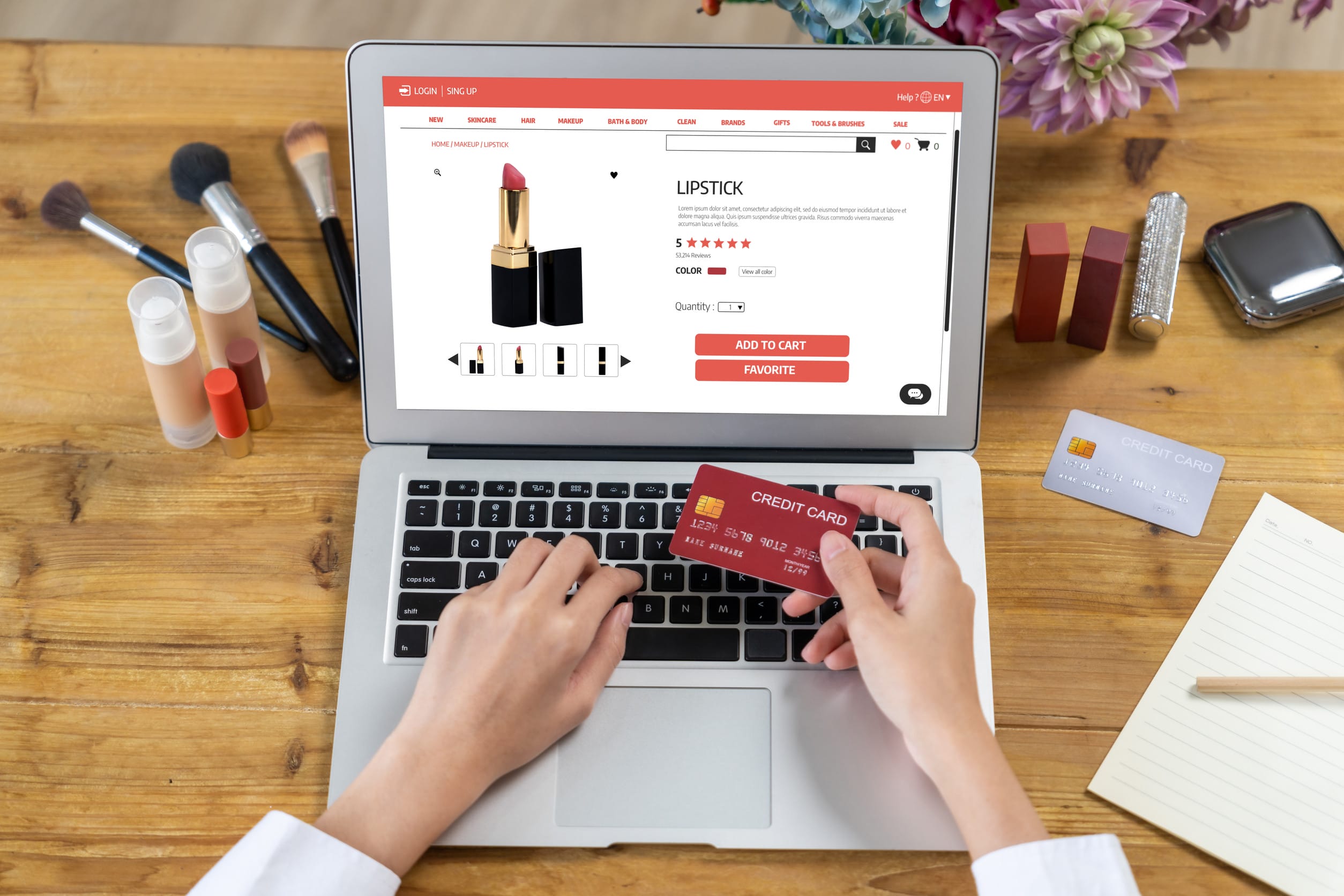 Woman shopping online on internet marketplace browsing for uttermost sale items digital coupons